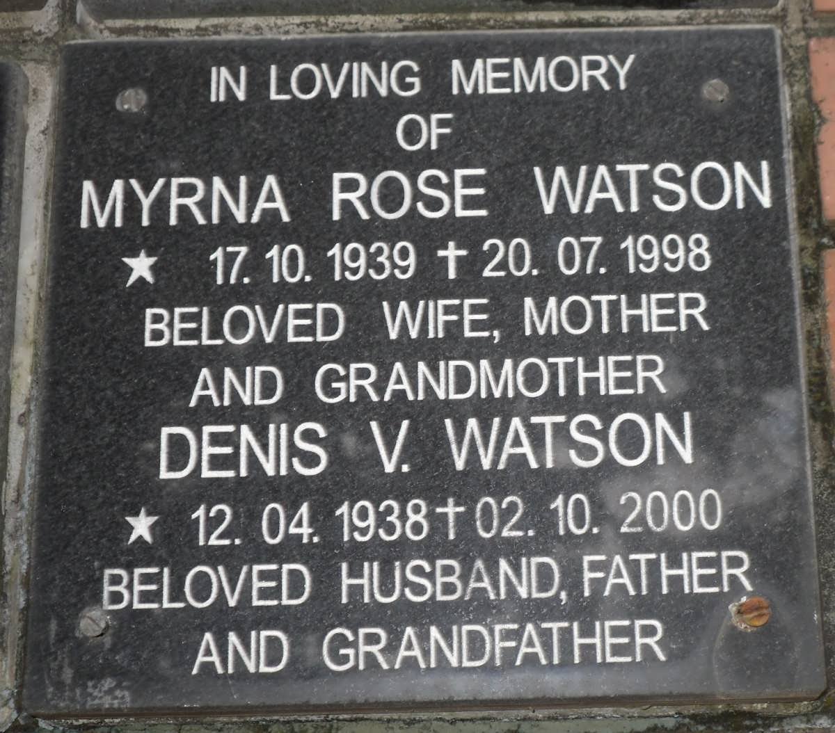 WATSON Denis V. 1938-2000 &amp; Myrna Rose 1939-1998