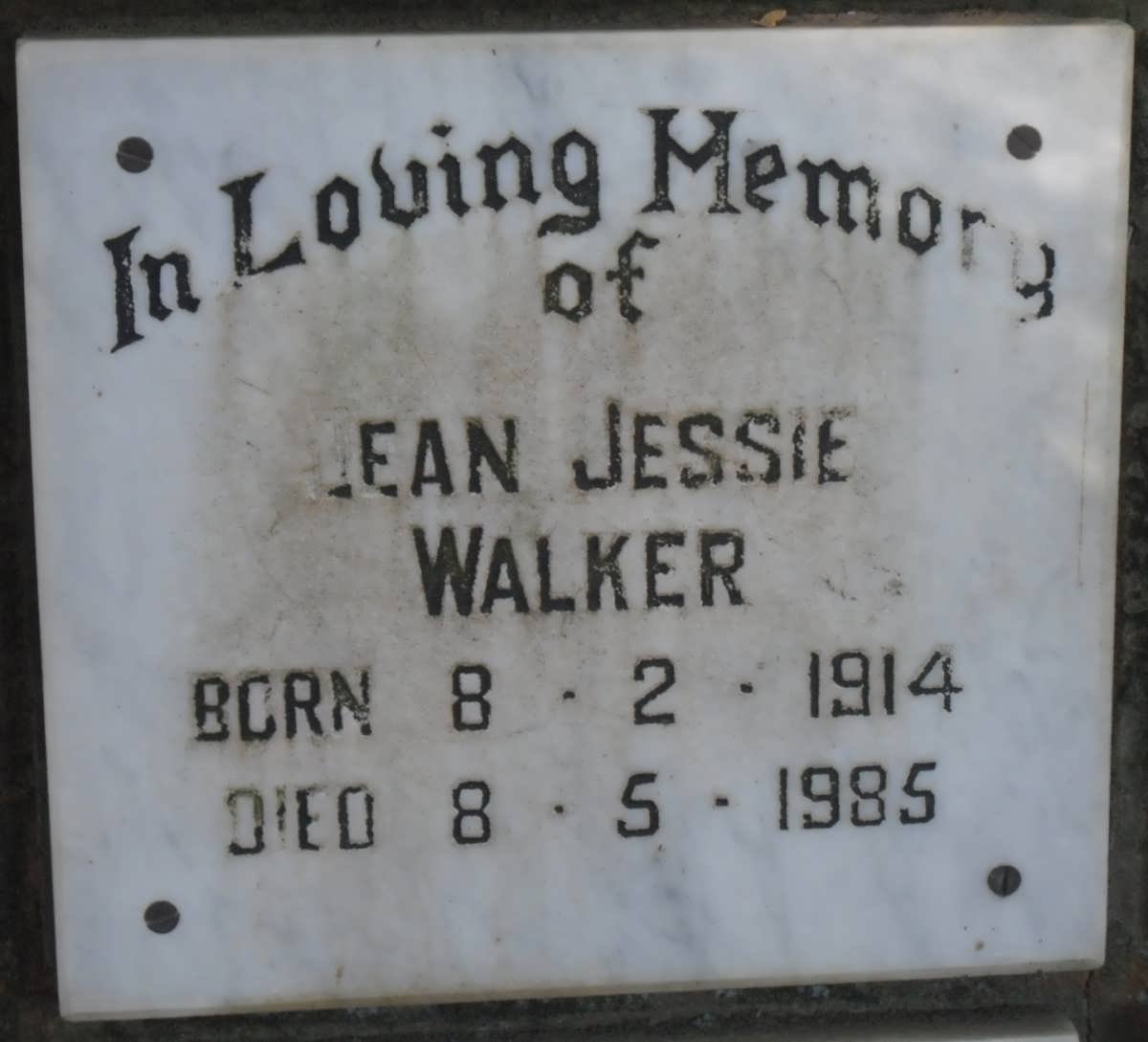 WALKER Jean Jessie 1914-1985