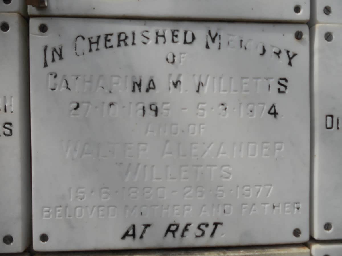 WILLETTS Walter Alexander 1880-1977 &amp; Catharina M. 1895-1974
