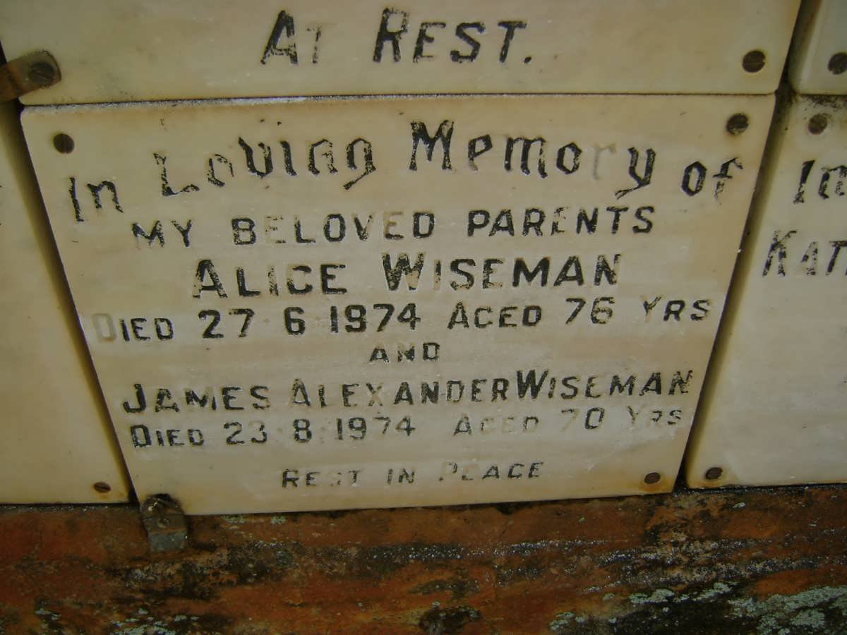 WISEMAN James Alexander -1974 &amp; Alice -1974