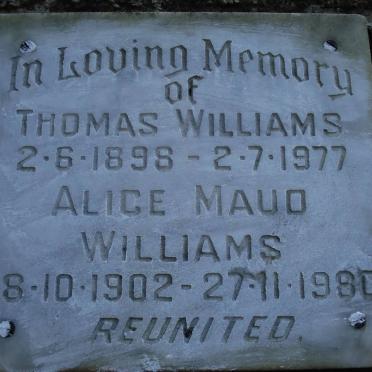 WILLIAMS Thomas 1898-1977 &amp; Alice Maud 1902-1980