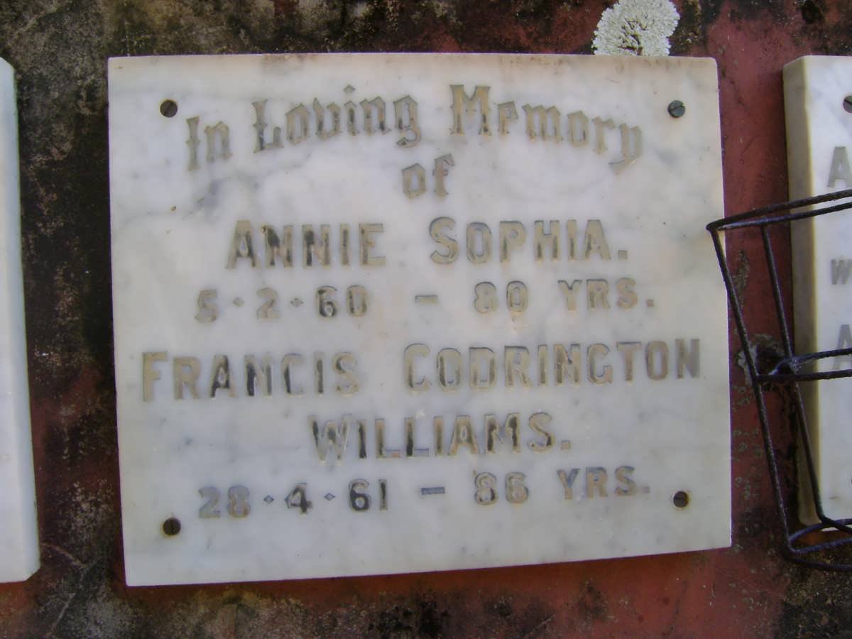 WILLIAMS Francis Codrington -1961 &amp; Annie Sophia -1960