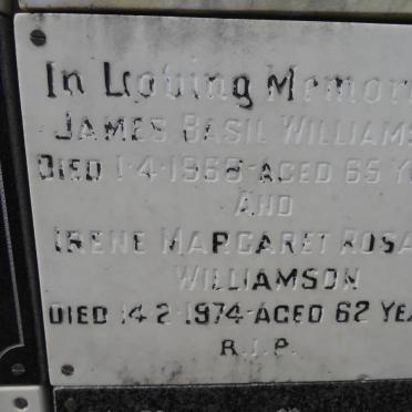WILLIAMSON James Basil -1968 &amp; Irene Margaret Rosalia -1974