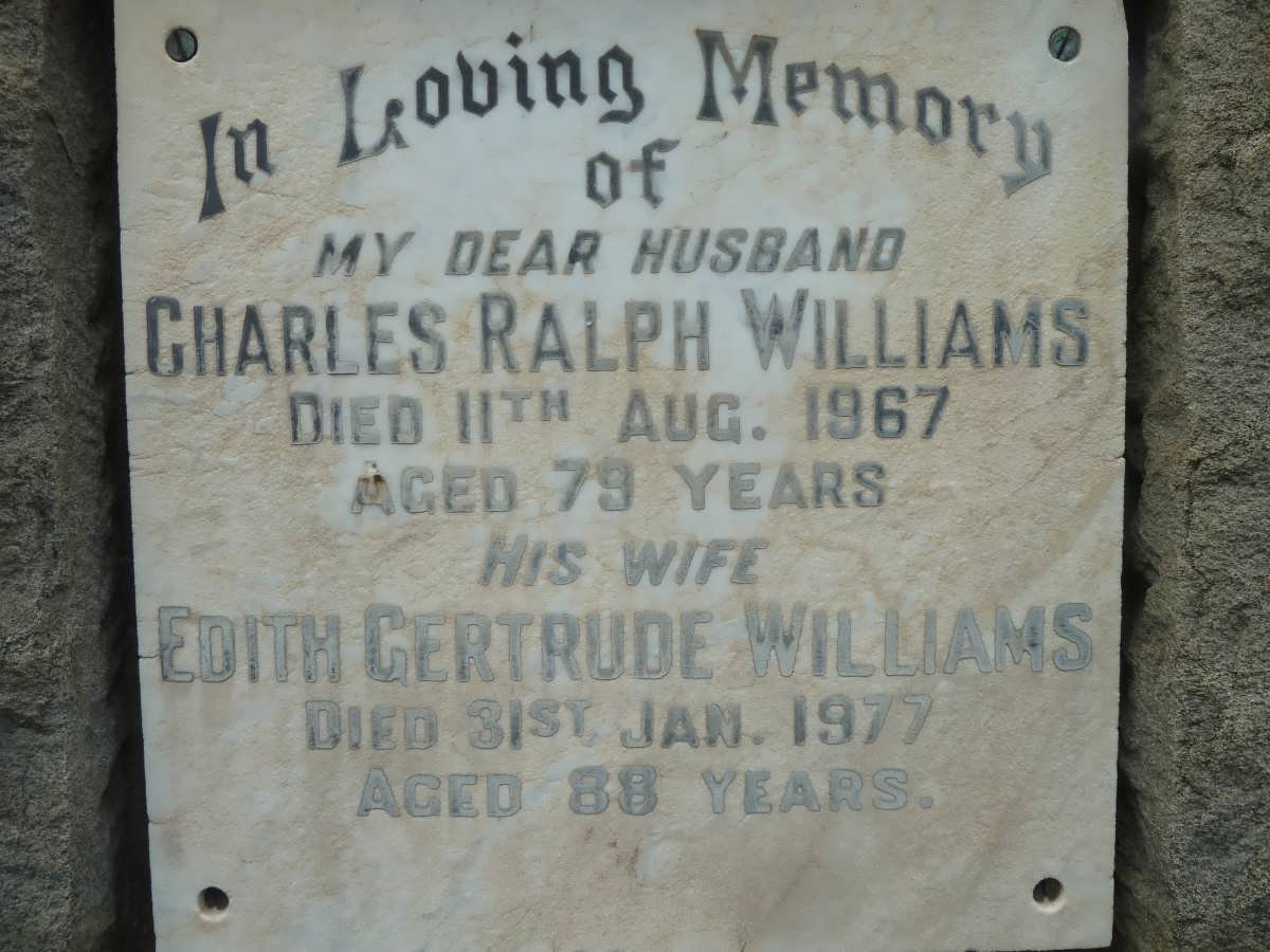 WILLIAMS Charles Ralph -1967 &amp; Edith Gertrude -1977