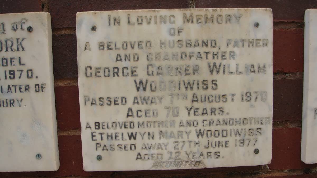 WOODIWISS George Garner William -1970 &amp; Ethelwyn Mary -1977