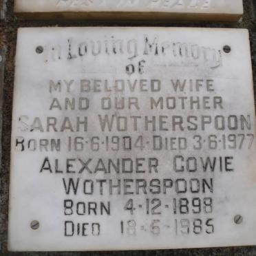 WOTHERSPOON Alexander Gowie 1898-1985 &amp; Sarah 1904-1977