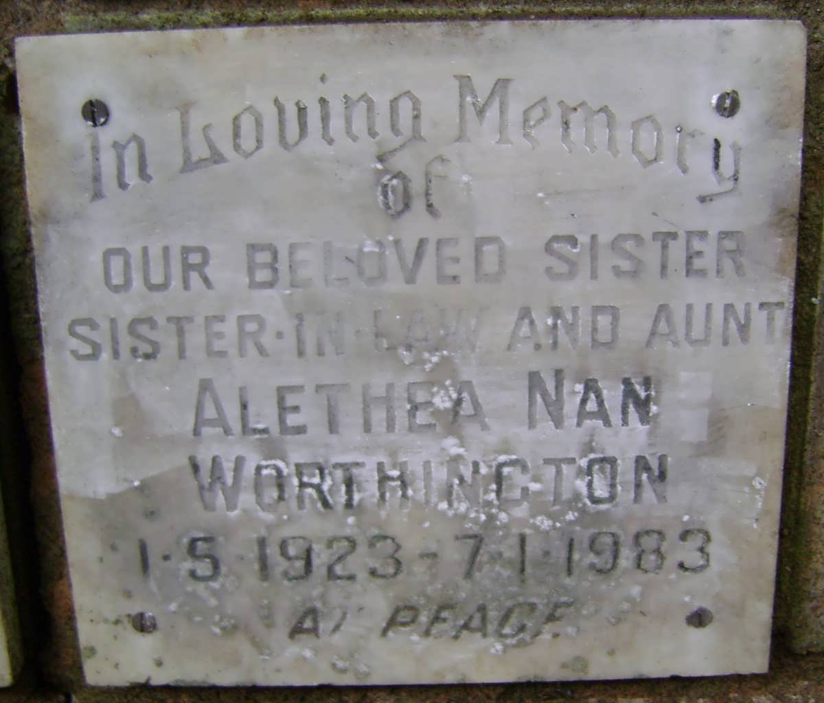 WORTHINGTON Alethea Nan 1923-1983