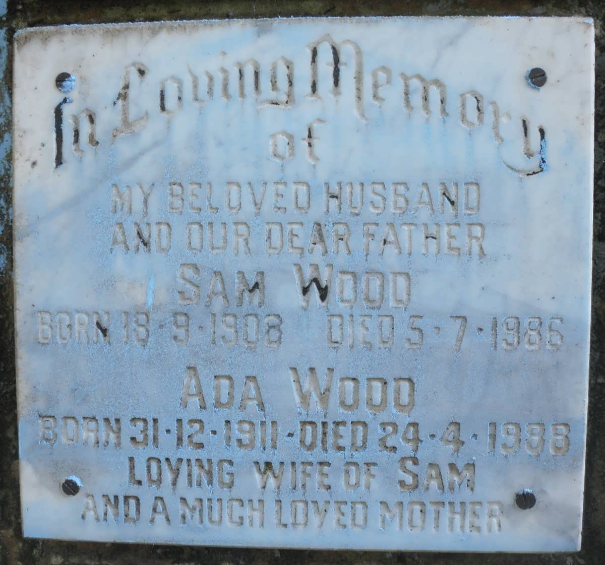 WOOD Sam 1908-1986  &amp; Ada 1911-1988