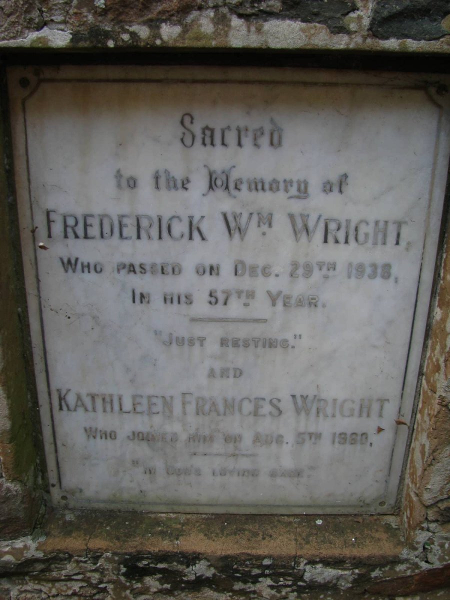 WRIGHT Frederick Wm -1938 &amp; Kathleen Frances -1960