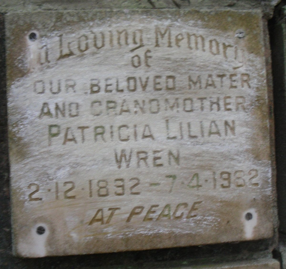 WREN Patricia Lilian 1892-1982