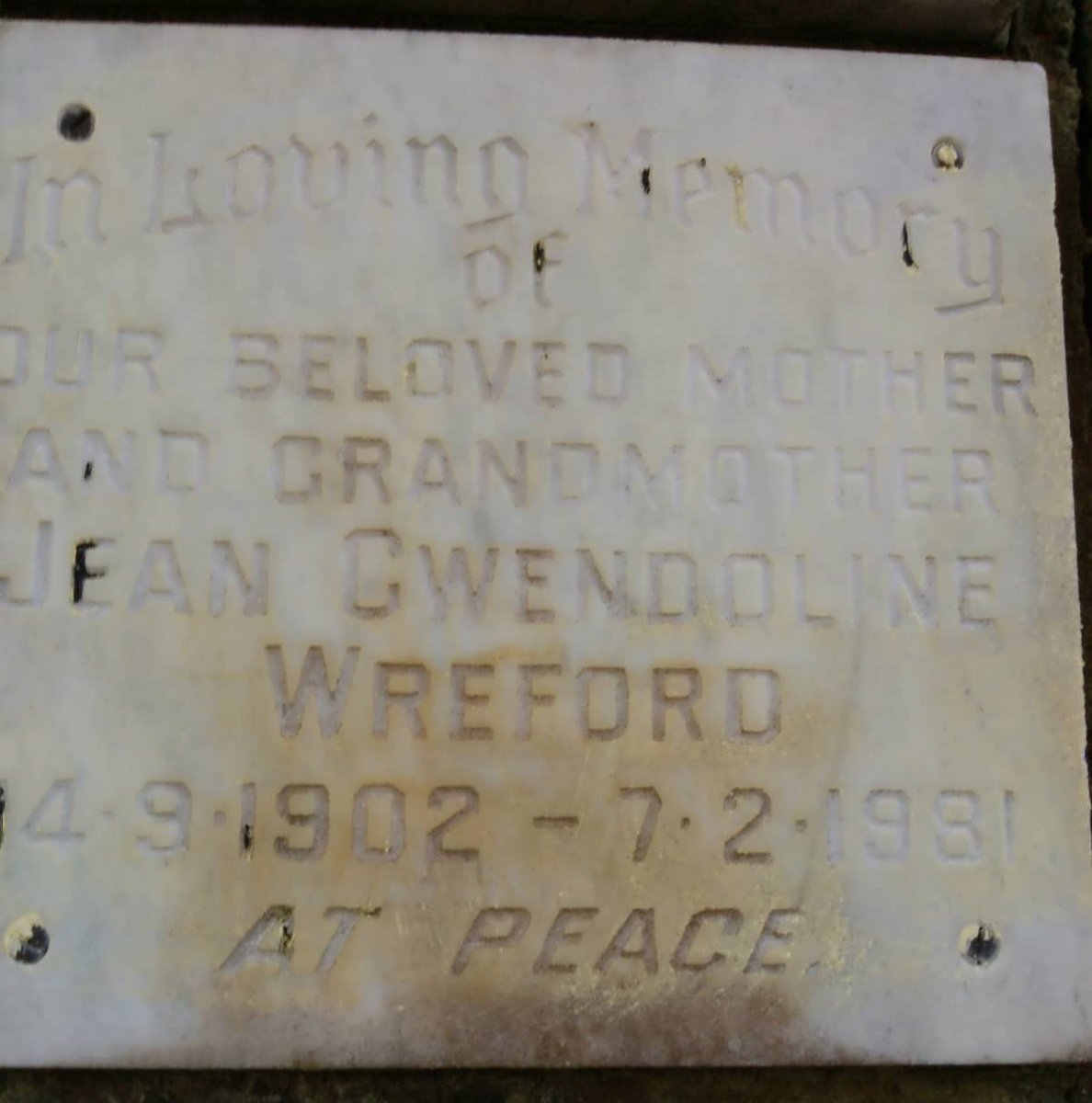 WREFORD Jean Gwendoline 1902-1981
