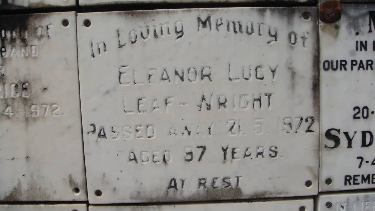 WRIGHT Eleanor Lucy, Leaf -1972