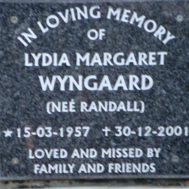 WYNGAARD Lydia Margaret nee RANDALL 1957-2001