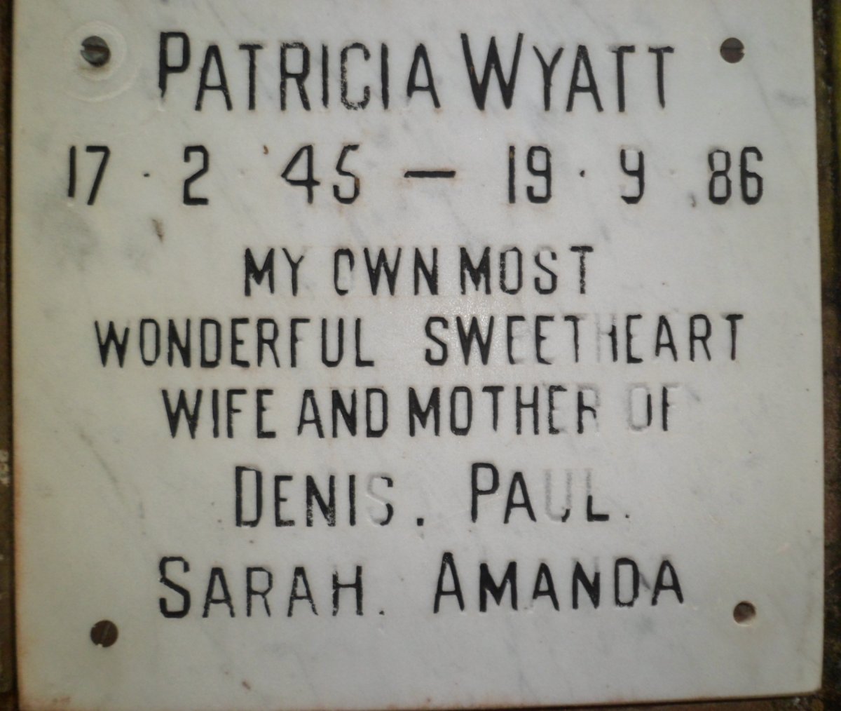WYATT Patricia 1945-1986