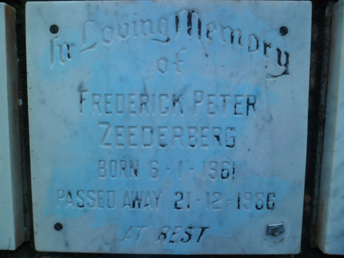 ZEEDERBERG Frederick Peter 1961-1986
