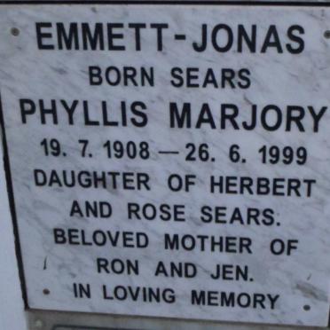 JONAS Phyllis Marjory, EMMETT nee SEARS 1908-1999