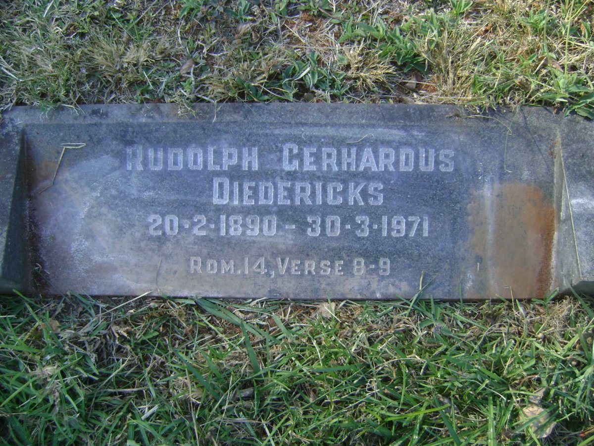 DIEDERICKS Rudolph Gerhardus 1890-1971