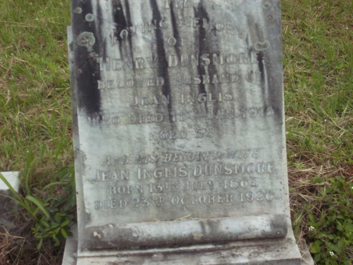 DUNSMORE Henry -1915 &amp; Jean Inglis 1865-1928