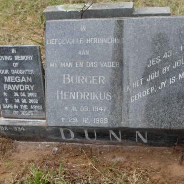 DUNN Burger Hendrikus 1947-1989 :: FAWDRY Megan 2002-2002