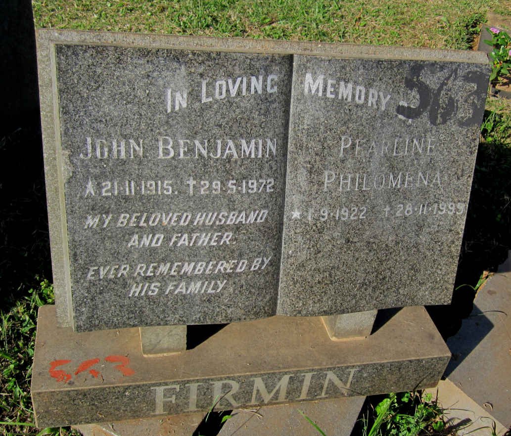 FIRMIN John Benjamin 1915-1972 &amp; Pearline Philomena 1922-1999