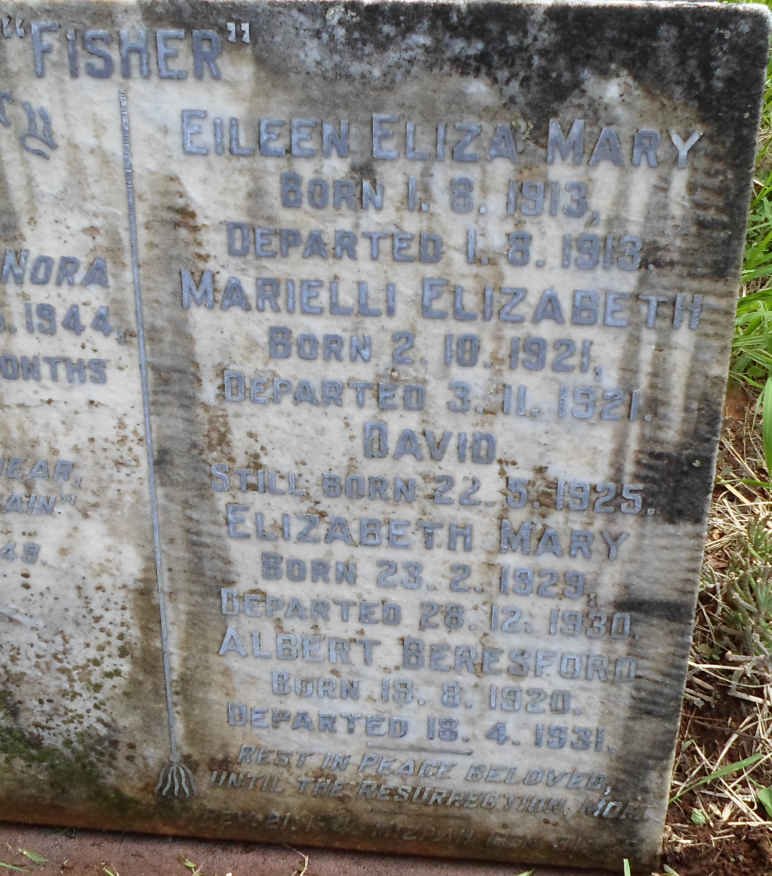 FISHER Eileen Eliza Mary 1913-1913 :: FISHER Marielli Elizabeth 1921-1921 :: FISHER David -1925