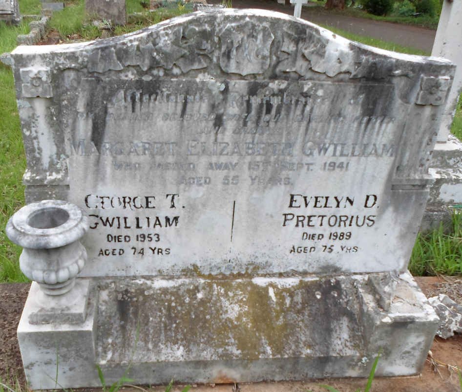 GWILLIAM Margaret Elizabeth -1941 :: GWILLIAM George T. -1953 :: PRETORIUS Evelyn D. -1989