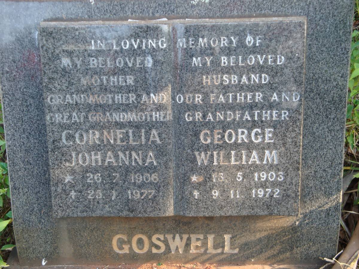GOSWELL George William 1903-1972 &amp; Cornelia Johanna 1906-1977
