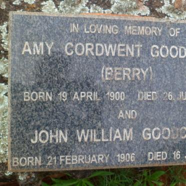 GOODCHILD John William 1906-2000 &amp; Amy Cordwent BERRY 1900-1982
