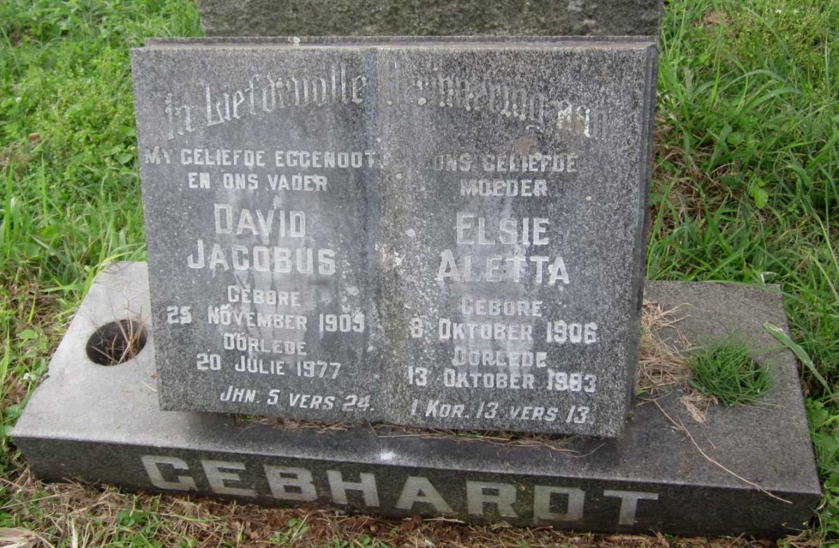 GEBHARDT David Jacobus 1905-1977 &amp; Elsie Aletta 1906-1993