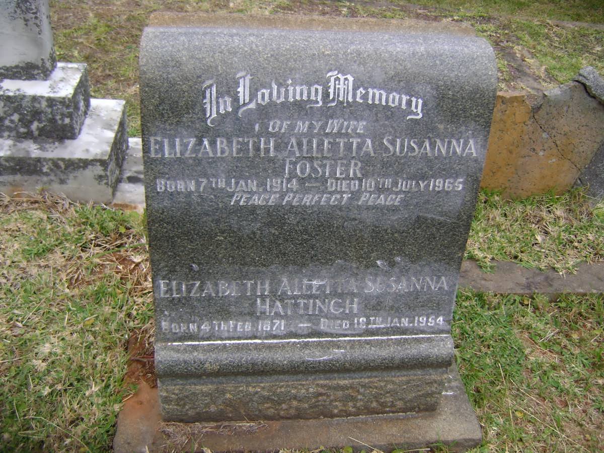 HATTINGH Elizabeth Alletta Susanna 1871-1954 :: FOSTER Elizabeth Alletta Susanna 1914-1965