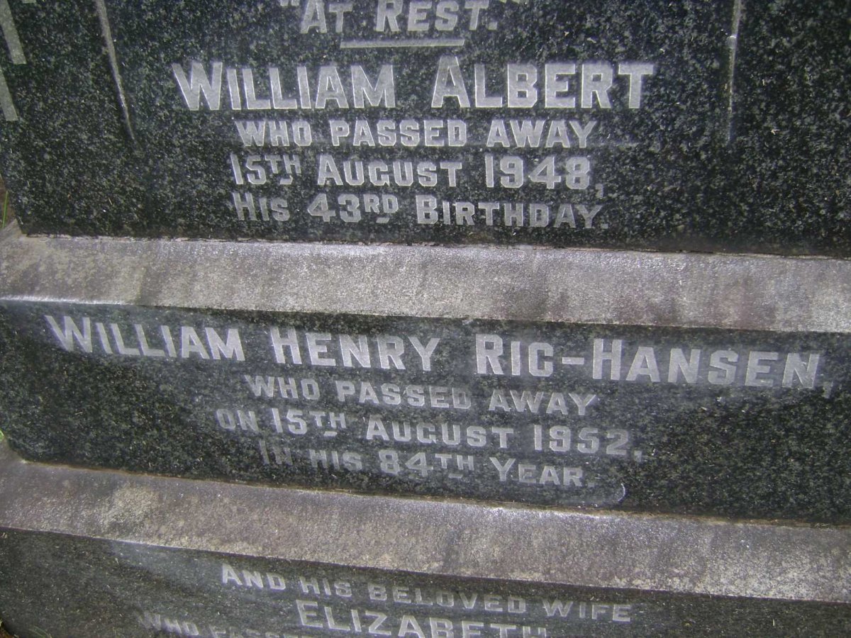 HANSEN William Albert, RIC  -1948 :: RIC-HANSEN William Henry -1952