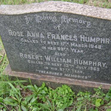 HUMPHRY Robert William -1963 &amp; Rose Anna Frances -1948