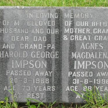 IMPSON Harold George -1968 &amp; Agnes Magdalena -1996