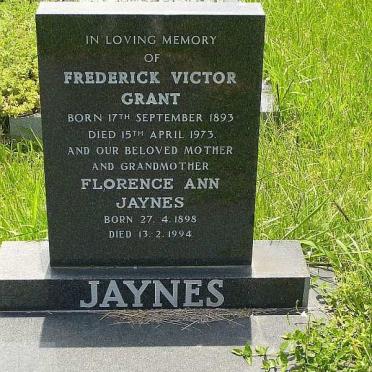 JAYNES Frederick Victor Grant 1893-1973 &amp; Florence Ann 1898-1994