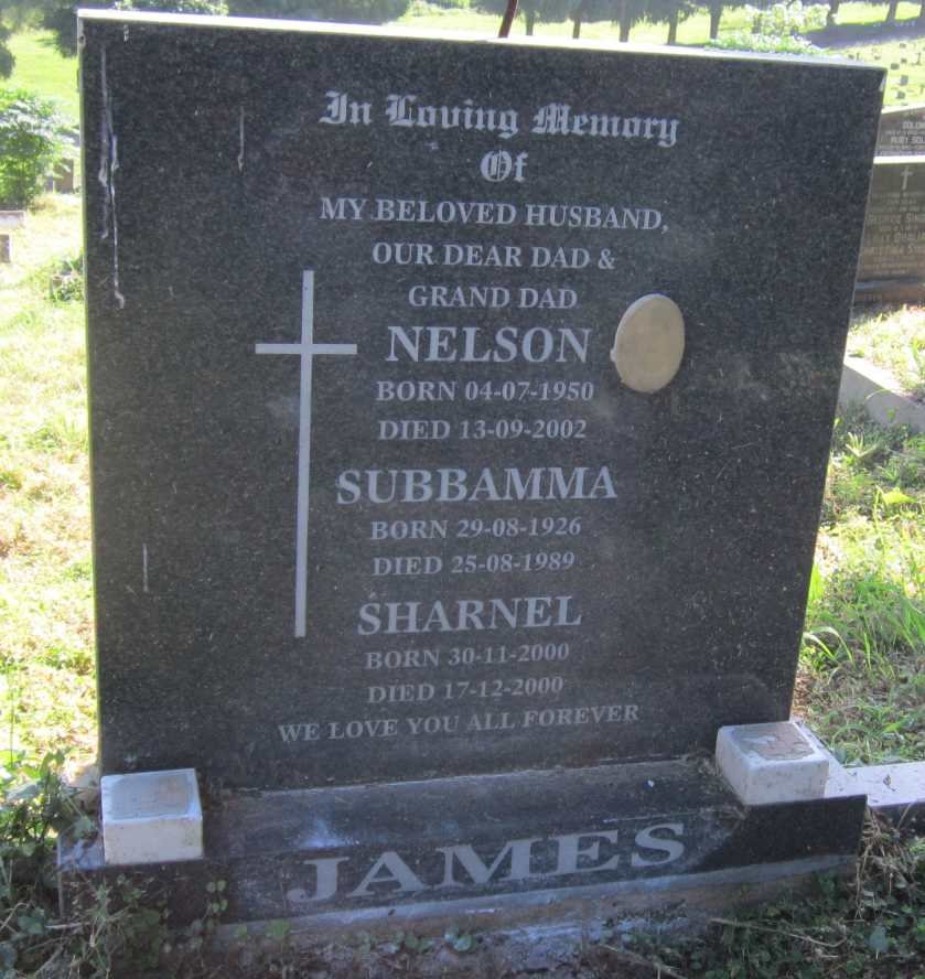 JAMES Subbamma 1926-1989 :: JAMES Nelson 1950-2002 :: JAMES Sharnel 2000-2000