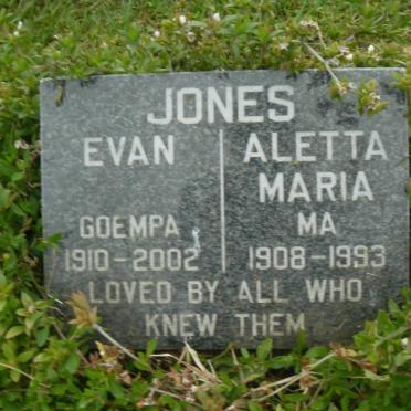 JONES Evan 1910-2002 &amp; Aletta Maria 1908-1993