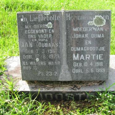 JOOSTE Jan 1911-1973 &amp; Martie 1918-1999