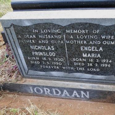 JORDAAN Nicholas Prinsloo 1920-1990 &amp; Engela Maria 1924-1996