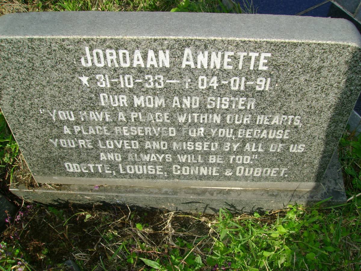 JORDAAN Johannes Jacobus 1909-1959 &amp; Ella Petronella 1915-1961 :: JORDAAN Annette 1933-1991
