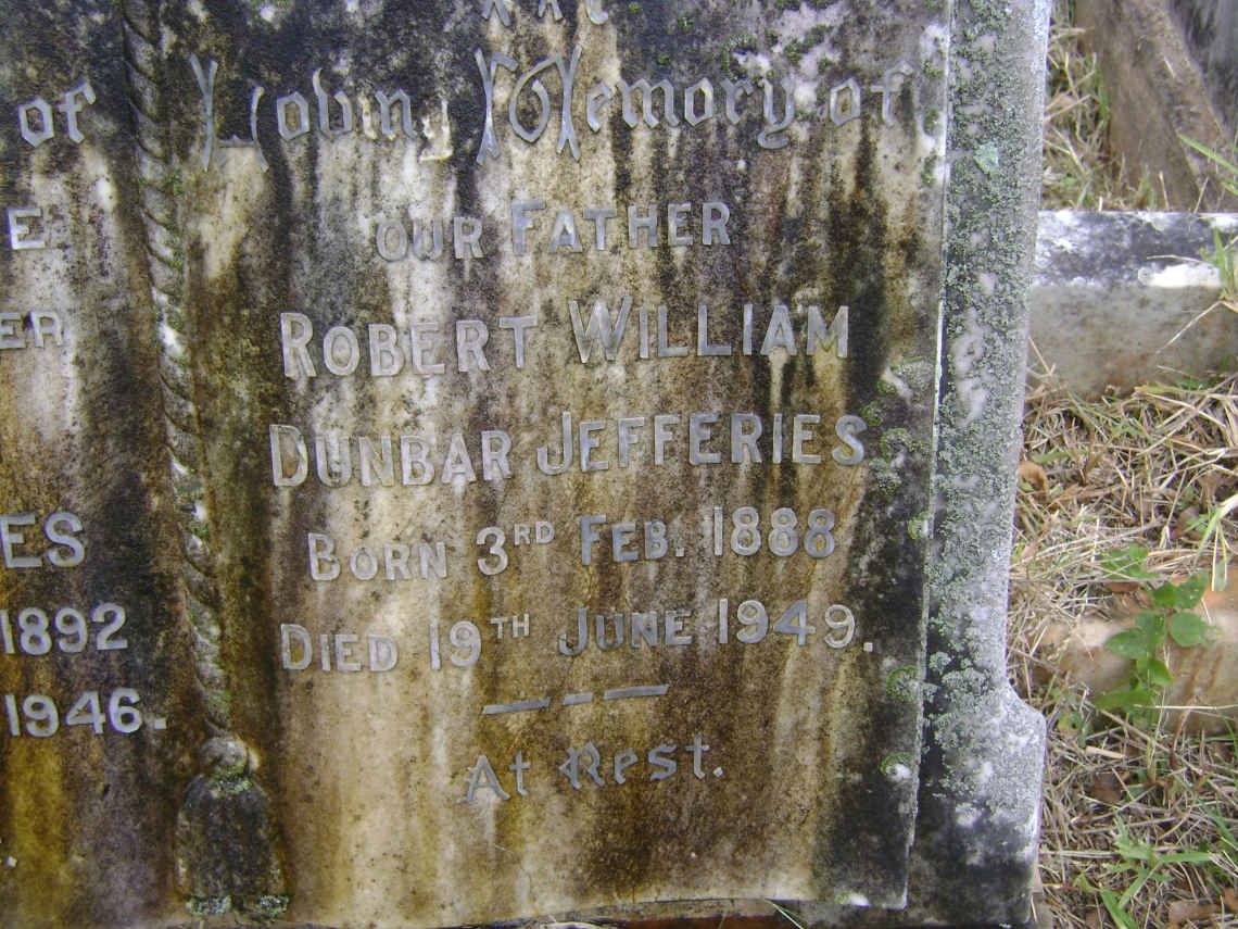JEFFERIES Robert William Dunbar 1888-1949 &amp; Elizabeth May 1892-1946