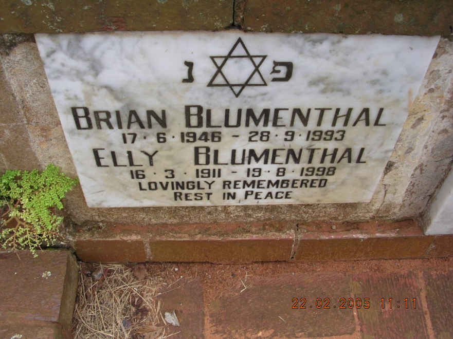 BLUMENTHAL Elly 1911-1998 :: BLUMENTHAL Brian 1946-1993