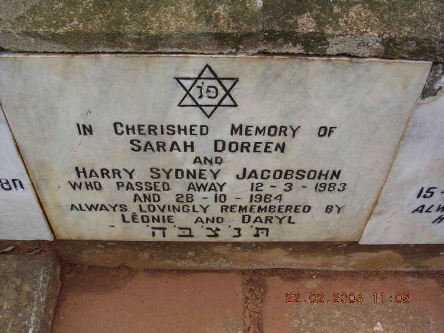 JACOBSOHN Harry Sydney -1984 &amp; Sarah Doreen -1983