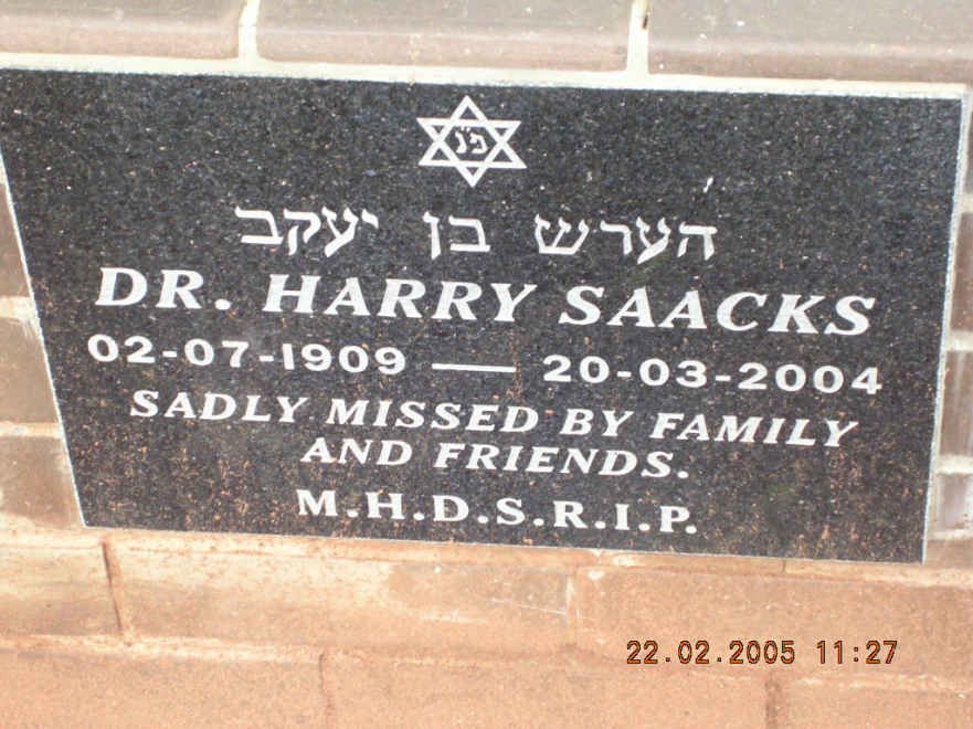 SAACKS Harry 1909-2004