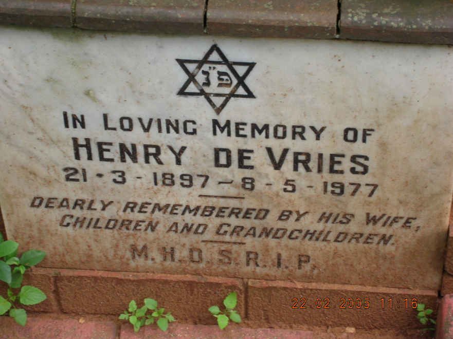 VRIES Henry, de 1897-1977