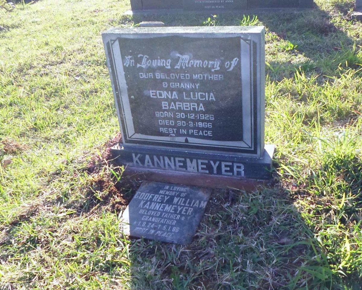 KANNEMEYER Godfrey William 1924-1986 &amp; Edna Lucia Barbra 1926-1966