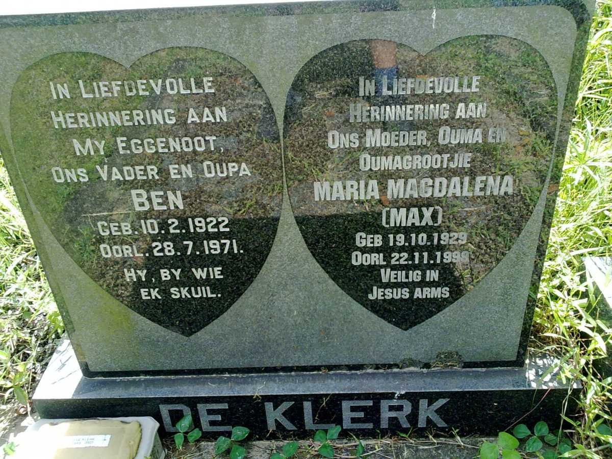 KLERK Ben, de 1922-1971 &amp; Maria Magdalena 1929-1999 :: de KLERK Benjamin 1956-1956