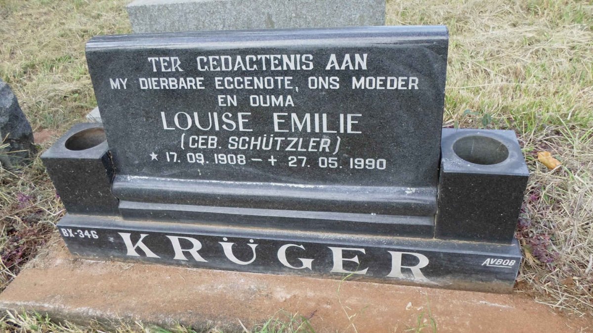 KRUGER Louise Emilie nee SCHUTZLER 1908-1990