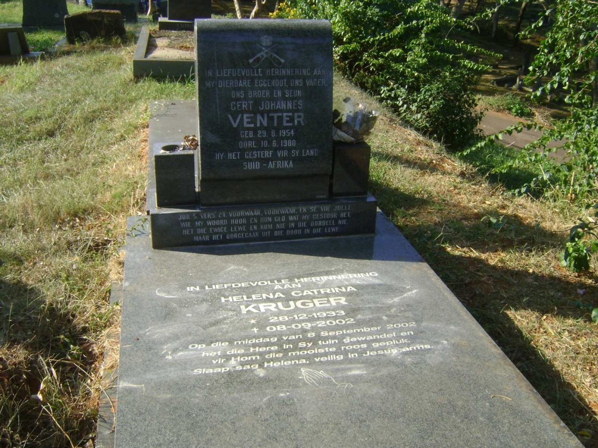 KRUGER Helena Catrina 1933-2002 :: VENTER Gert Johannes 1954-1980