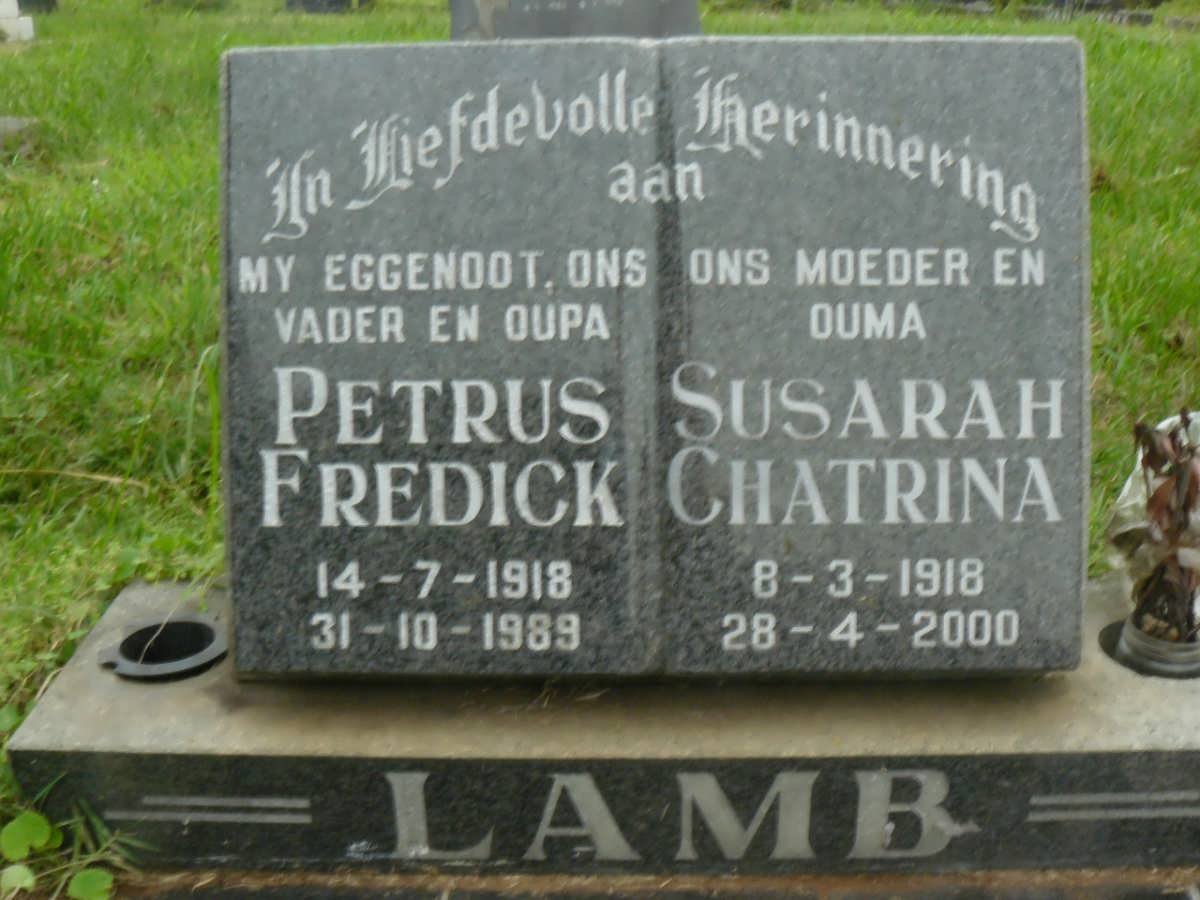 LAMB Petrus Fredick 1918-1989 &amp; Susarah Chatrina 1918-2000 