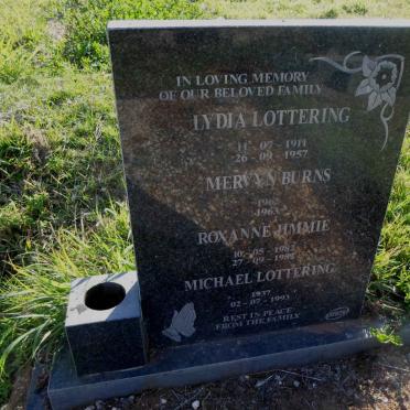 LOTTERING Lydia 1911-1957 :: LOTTERING Michael 1937-1993 :: BURNS Mervyn 1962-1963 :: JIMMIE Roxanne 1982-1983